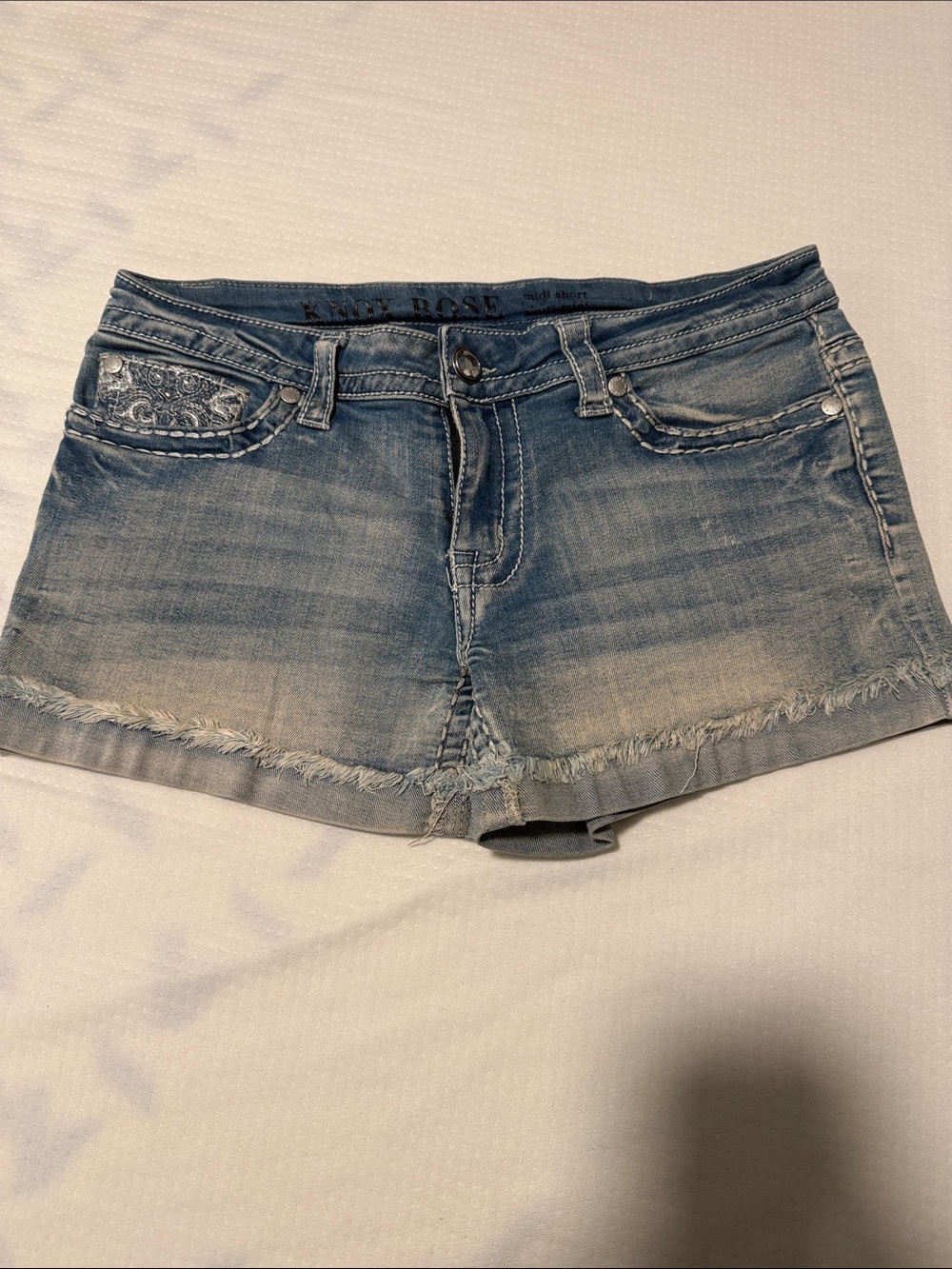 Knox Rose Light Blue Distressed Denim Shorts